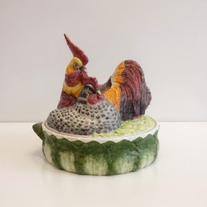 Vintage Xi Ceramic Majolica Chicken Tureen , Italy