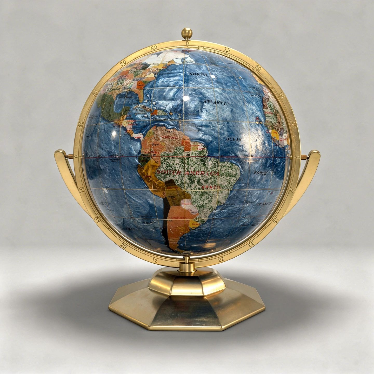 Large 21" Unique Art Handcrafted Gemstone World Globe
