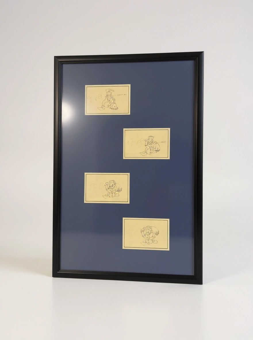 Framed Donald Duck Original Pencil Drawings 1930s-40s