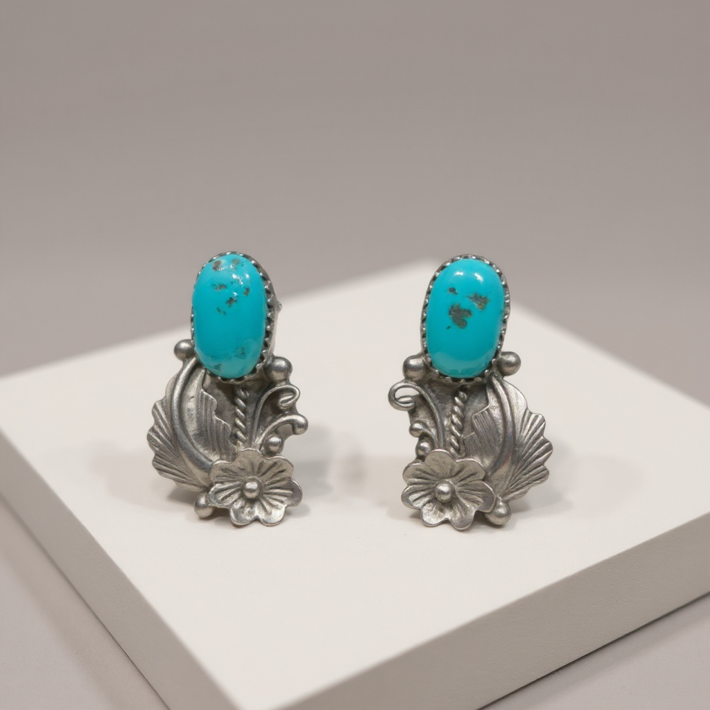 Navajo Earrings Signed Bt Sterling