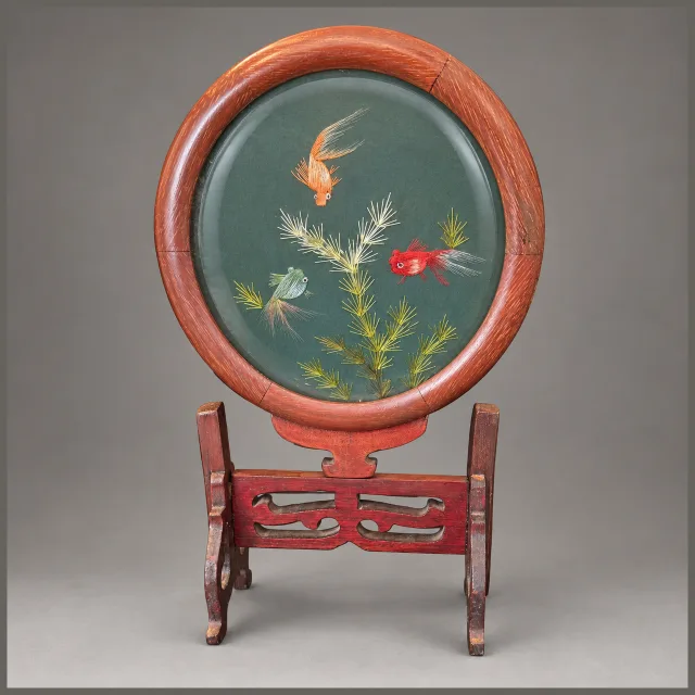 Vintage Chinese Silk Embroidery Screen With Goldfish
