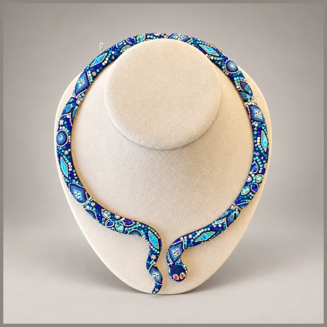 .950 Mexico Necklace With Blue Beads and Crystals