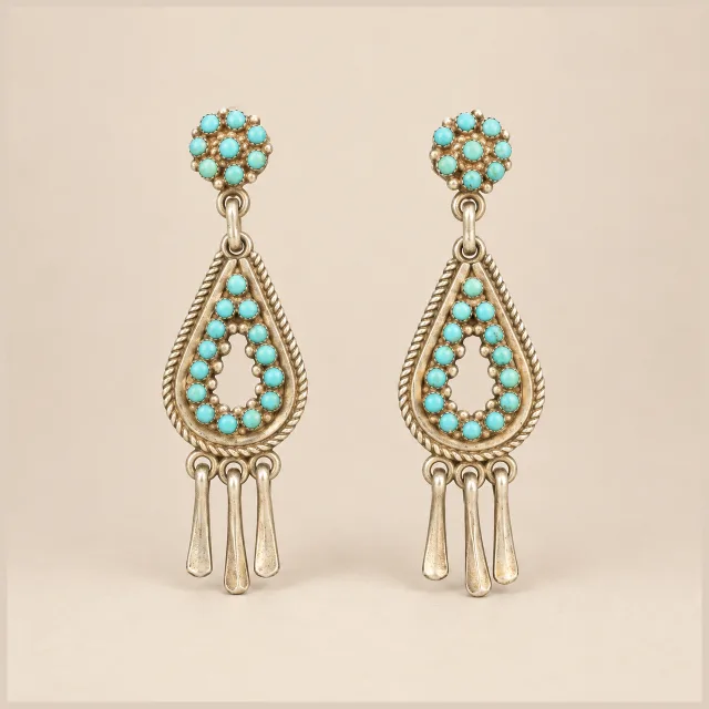 Zuni Native American Snake Eyes Turquoise Sterling Silver Earrings