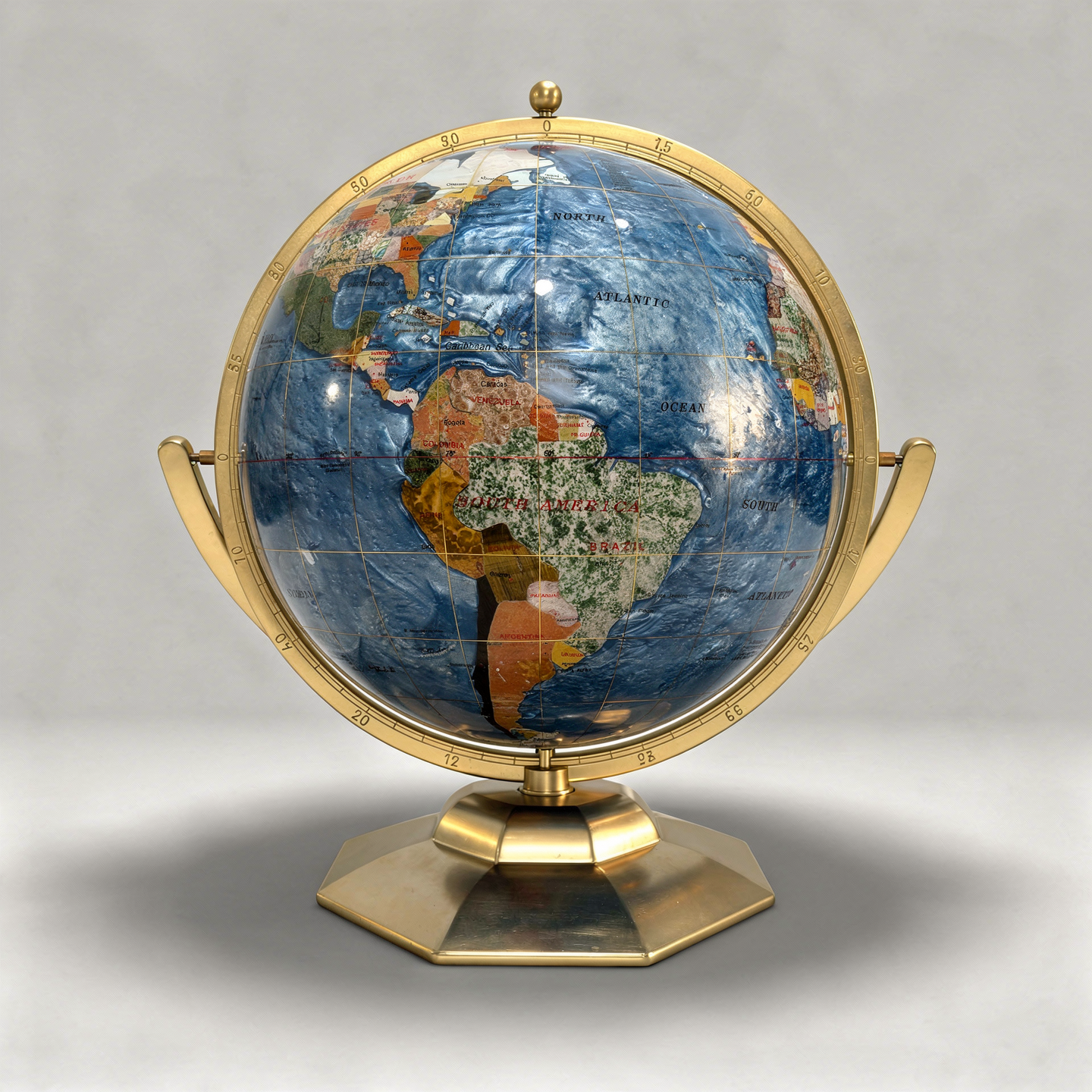 Large 21″ Unique Art Handcrafted Gemstone World Globe