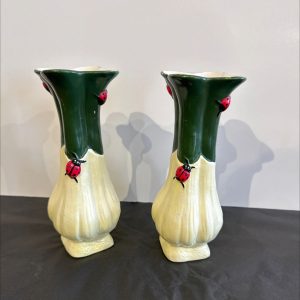 Vintage ceramic vase with lady bugs, hand painted